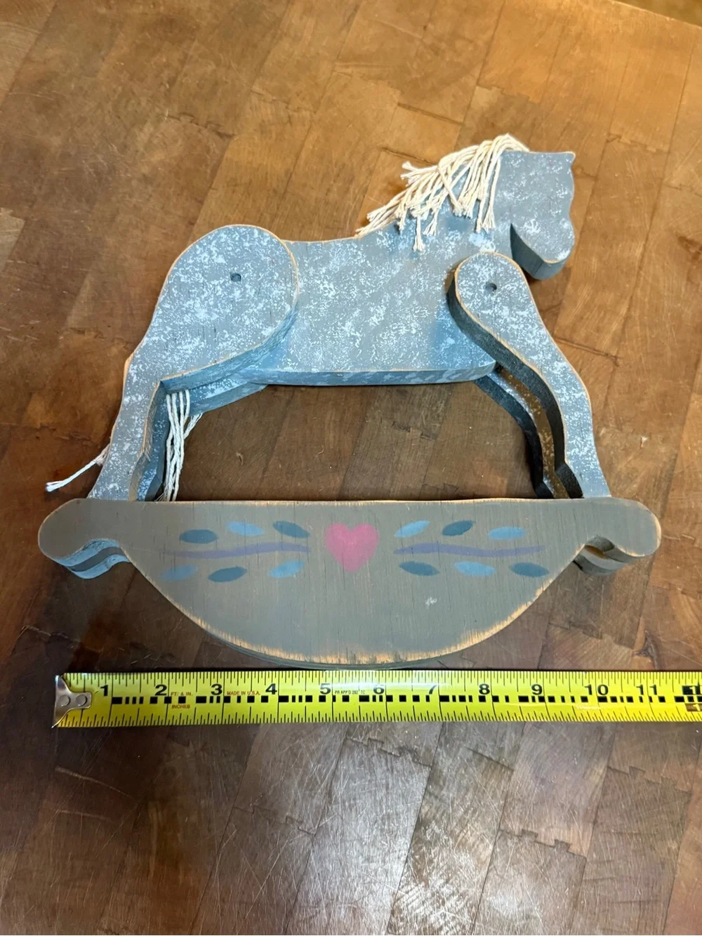 Vintage 90’s Folk Art Handcrafted Blue Wooden Rocking Horse Home Decor